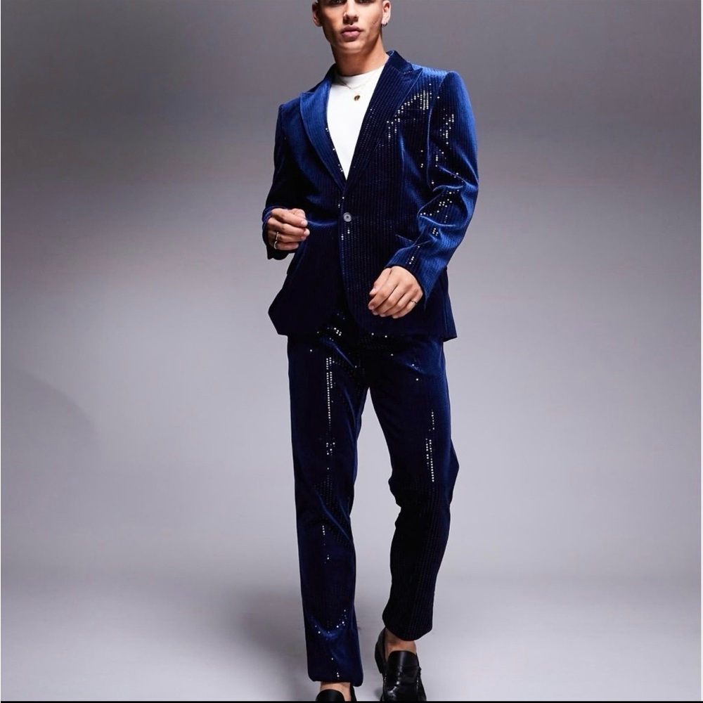 ASOS DESIGN Men’s Velvet Sequin Skinny Fit Blazer & Pant Suit